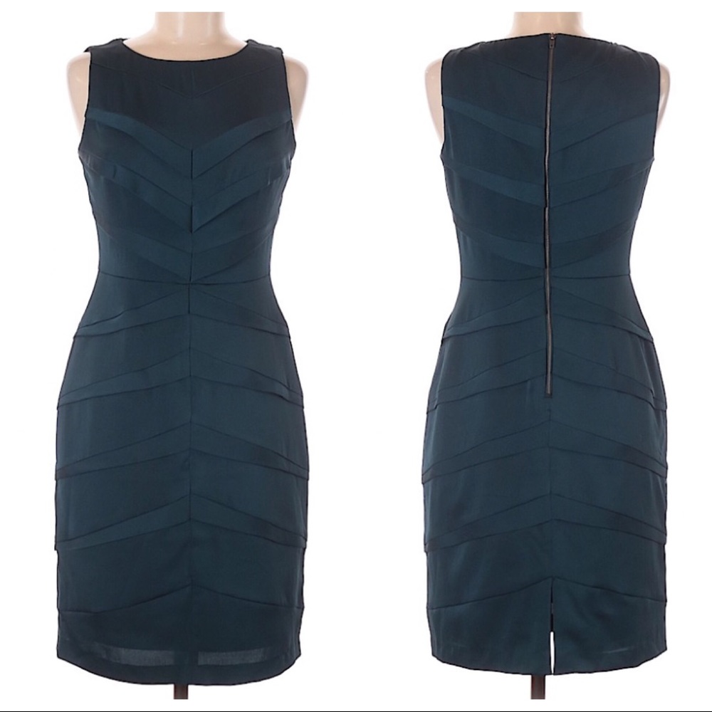 Adrianna Papell Blue Shutter Pleat Midi Dress